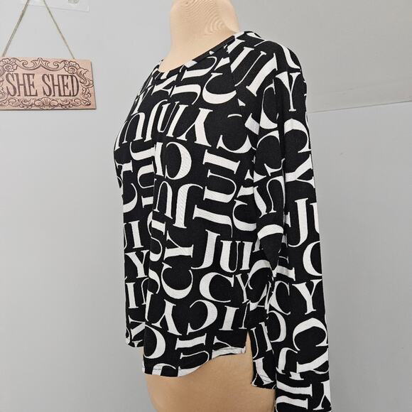 Juicy Couture Black White Letter Print Long Sleeve Top Knit Large Spellout - Picture 5 of 15